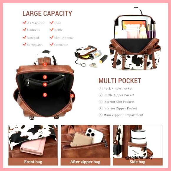 PU Leather Backpack Purse for Women Convertible Shoulder Bag Travel